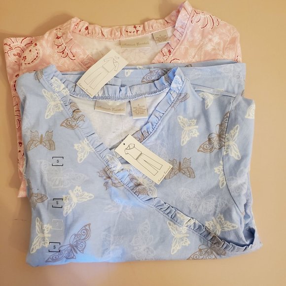 Intimate Essentials S 2 Pc Pajama Sets Pink Floral Blue Butterflies Summer PJs - Picture 6 of 7